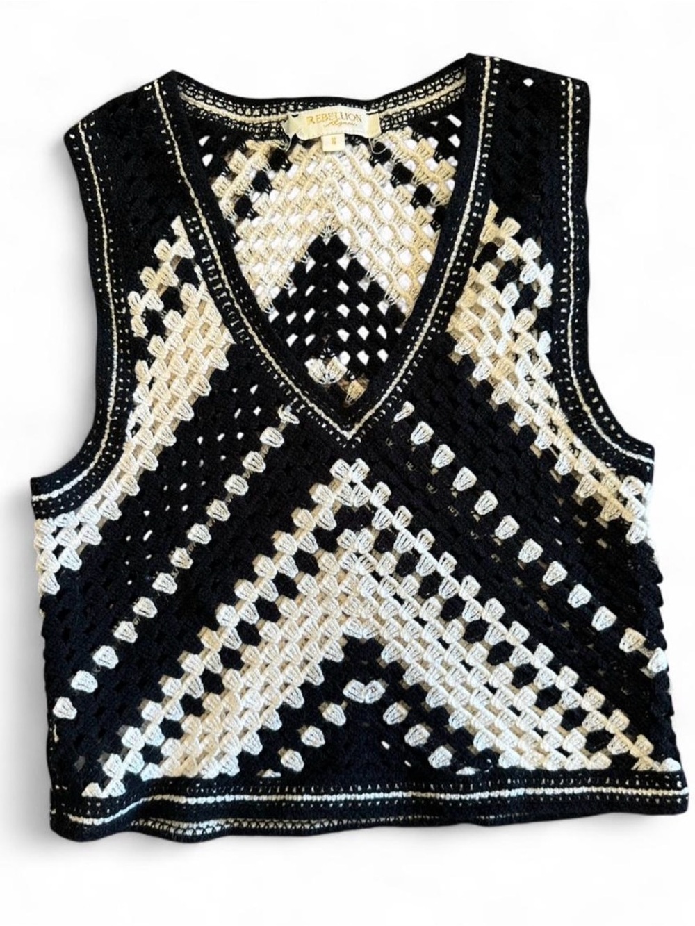 Rebellion Black & Cream Crochet is V-Neck Tank